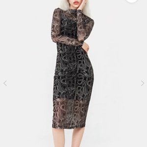 Disturbia Serpente Print Mesh Bodycon Midi Dress (UK 16/US 12)